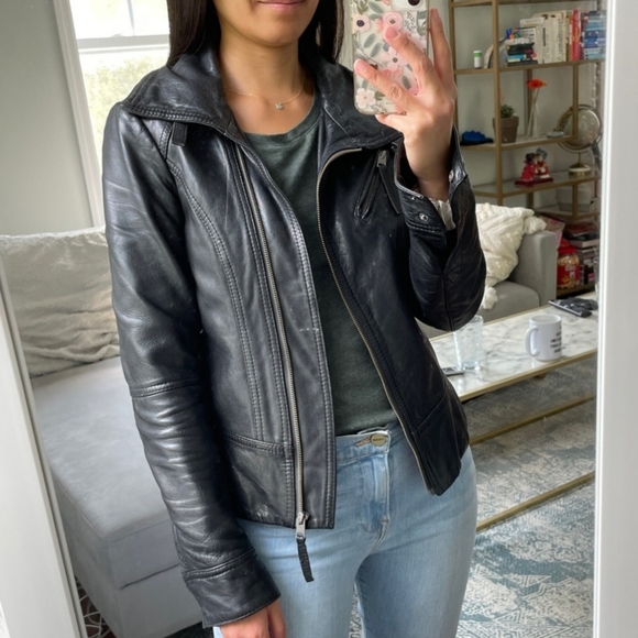 AllSaints Belvedere Biker Leather Jacket Size US 4 NWT Black - Picture 8 of 12